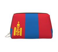 Trousse de toilette en cuir de qualité supérieure avec imprimé drapeau mongol avec pochette portable étanche ouverte et plate, doré, Taille unique