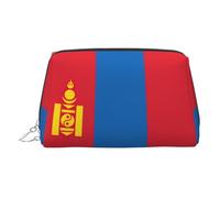 Trousse de toilette en cuir de qualité supérieure avec imprimé drapeau mongol avec pochette portable étanche ouverte et plate, Argenté., Taille unique