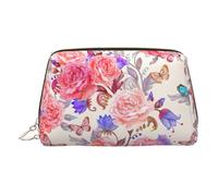 Trousse de toilette en cuir de qualité supérieure avec imprimé fleur, rose, papillon et pochette portable étanche, doré, Taille unique