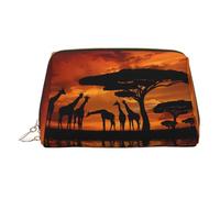 Trousse de toilette en cuir de qualité supérieure avec imprimé girafe d'Afrique, arbre majestueux, pochette de voyage avec pochette portable étanche ouverte et plate, doré, Taille unique