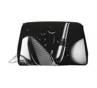 Trousse de toilette en cuir de qualité supérieure avec imprimé golf noir et blanc avec pochette portable étanche ouverte plate, doré, Taille unique