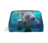 Trousse de toilette en cuir de qualité supérieure avec imprimé lamantins des Antilles avec pochette portable étanche et plate, doré, Taille unique