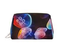 Trousse de toilette en cuir de qualité supérieure avec imprimé méduses colorées et pochette portable étanche, doré, Taille unique