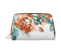 Trousse de toilette en cuir de qualité supérieure avec imprimé orchidée bleu sarcelle et orange avec pochette portable étanche, doré, Taille unique