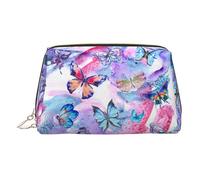Trousse de toilette en cuir de qualité supérieure avec imprimé papillon coloré avec pochette portable étanche ouverte et plate, doré, Taille unique