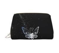 Trousse de toilette en cuir de qualité supérieure avec imprimé papillon et pochette portable étanche ouverte et plate, doré, Taille unique