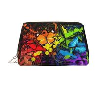 Trousse de toilette en cuir de qualité supérieure avec imprimé papillon graffiti avec pochette portable étanche ouverte et plate, doré, Taille unique