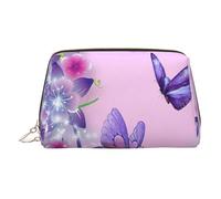 Trousse de toilette en cuir de qualité supérieure avec imprimé papillon rose et pochette portable étanche, doré, Taille unique