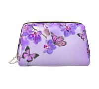 Trousse de toilette en cuir de qualité supérieure avec imprimé papillon violet, doré, Taille unique