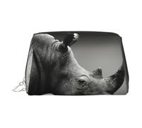 Trousse de toilette en cuir de qualité supérieure avec imprimé rhinocéros d'Afrique du Sud avec pochette portable étanche ouverte et plate, Argenté., Taille unique