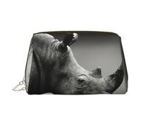 Trousse de toilette en cuir de qualité supérieure avec imprimé rhinocéros d'Afrique du Sud avec pochette portable étanche ouverte et plate, doré, Taille unique