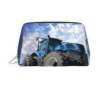 Trousse de toilette en cuir de qualité supérieure avec imprimé tracteur agricole, pochette portable étanche, trousse de maquillage plate ouverte, doré, Taille unique
