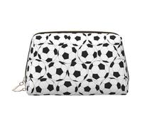 Trousse de toilette en cuir de qualité supérieure avec motif ballon de football noir et blanc avec pochette portable étanche ouverte plate, doré, Taille unique