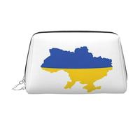 Trousse de toilette en cuir de qualité supérieure avec motif carte de l'Ukraine avec pochette portable étanche ouverte et plate, Argenté., Taille unique