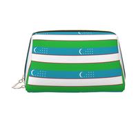 Trousse de toilette en cuir de qualité supérieure avec motif drapeau de la République d'Ouzbékistan avec pochette portable étanche et plate, doré, Taille unique