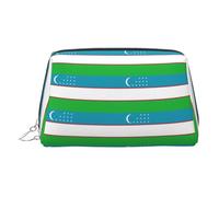 Trousse de toilette en cuir de qualité supérieure avec motif drapeau de la République d'Ouzbékistan avec pochette portable étanche et plate, Argenté., Taille unique