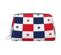 Trousse de toilette en cuir de qualité supérieure avec motif drapeau du Panama avec pochette portable étanche ouverte et plate, Argenté., Taille unique