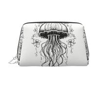Trousse de toilette en cuir de qualité supérieure avec motif méduses et pochette portable étanche ouverte et plate, Argenté., Taille unique