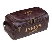 Trousse de toilette en cuir gravé - Trousse de toilette personnalisée pour homme, cadeau personnalisé pour papa, mari, grand-père, fête des pères, anniversaire, Noël, Café noir, Taille unique, Trousse