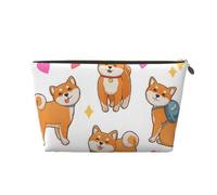Trousse de toilette en cuir pailleté violet étincelant - Grande capacité - Portable - Convient pour un usage quotidien et en voyage, Chien Shiba Inu mignon, Taille unique