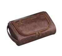 Trousse de toilette en cuir pour homme - Trousse de toilette imperméable avec séparation sec et humide, trousse de toilette brune épaisse, organisateur de voyage avec plusieurs compartiments |