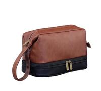 Trousse de Toilette en Cuir PU, Trousse de Rasage à 2 Compartiments avec séparation Sec/Humide, Grande capacité résistante à l'eau, pour Voyages d'affaires, Vacances et Rangement