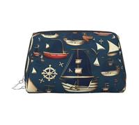Trousse de toilette en cuir sur le thème des pirates de voile, trousse de maquillage pour femme, Argenté., Taille unique, Trousse de toilette