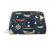 Trousse de toilette en cuir sur le thème des pirates de voile, trousse de maquillage pour femme, doré, Taille unique, Trousse de toilette