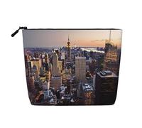 Trousse de toilette en forme de chat d'art moderne du milieu du siècle pour femme, trousse de maquillage de voyage portable, organiseur quotidien avec fermeture éclair, New York City, Taille unique