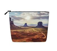 Trousse de toilette en forme de chat d'art moderne du milieu du siècle pour femme, trousse de maquillage de voyage portable, organiseur quotidien avec fermeture éclair, Paysage de Monument Valley,