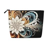 Trousse de toilette en forme de chat d'art moderne du milieu du siècle pour femme, trousse de maquillage de voyage portable, organiseur quotidien avec fermeture éclair, Tourbillon de fleurs., Taille