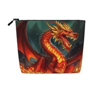 Trousse de toilette en forme de chat d'art moderne du milieu du siècle pour femme, trousse de maquillage de voyage portable, organiseur quotidien avec fermeture éclair, Roi dragon dans le feu, Taille
