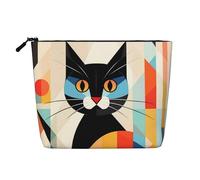 Trousse de toilette en forme de chat d'art moderne du milieu du siècle pour femme, trousse de maquillage de voyage portable, organiseur quotidien avec fermeture éclair, Art moderne du milieu du siècle