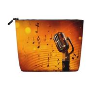 Trousse de toilette en forme de chat d'art moderne du milieu du siècle pour femme, trousse de maquillage de voyage portable, organiseur quotidien avec fermeture éclair, Microphone avec notes de