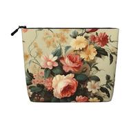 Trousse de toilette en forme de chat d'art moderne du milieu du siècle pour femme, trousse de maquillage de voyage portable, organiseur quotidien avec fermeture éclair, Fleurs décoratives 1, Taille