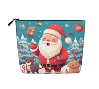 Trousse de toilette en forme de chat d'art moderne du milieu du siècle pour femme, trousse de maquillage de voyage portable, organiseur quotidien avec fermeture éclair, Bonhomme de neige Joyeux Noël.,