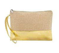 Trousse de toilette en jute pour femme avec fermeture éclair et pompon, trousse de maquillage, voyage, Jute - Similicuir doré, Trousses de toilettes