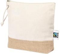 Trousse de toilette en jute pour femme avec fermeture éclair et pompon, trousse de maquillage, voyage, Jute-coton, Trousse de toilette