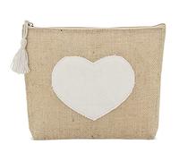 Trousse de toilette en jute pour femme avec fermeture éclair et pompon, trousse de maquillage, voyage, Écru - Cœur, Trousses de toilettes
