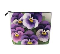Trousse de toilette en lin avec imprimé de pensées et fleurs pour femme et maman, Noir , Taille unique, Trousse de maquillage