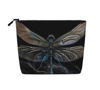 Trousse de toilette en lin avec imprimé libellule noire pour femme et maman, Noir , Taille unique, Trousse de maquillage