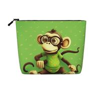 Trousse de toilette en lin avec imprimé singe vert - Trousse de toilette de voyage personnalisée pour femme et maman, Noir , Taille unique, Trousse de maquillage