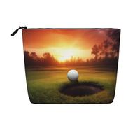 Trousse de toilette en lin avec imprimé sport de golf au coucher du soleil - Trousse de toilette personnalisée pour femme et maman, Noir , Taille unique, Trousse de maquillage