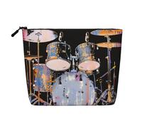 Trousse de toilette en lin imprimée tambour jazz pour femme et maman, Noir , Taille unique, Trousse de maquillage