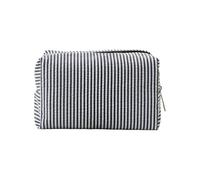 Trousse de toilette en seersucker pour femme - Jolie trousse de toilette de voyage - Cadeau pour femmes, filles et mères, Noir , S - 16x9x9cm