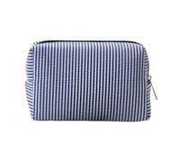 Trousse de toilette en seersucker pour femme - Jolie trousse de toilette de voyage - Cadeau pour femmes, filles et mères, bleu marine, S - 16x9x9cm