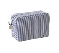 Trousse de toilette en seersucker pour femme - Jolie trousse de toilette de voyage - Cadeau pour femmes, filles et mères, bleu marine, M - 22x9x15cm