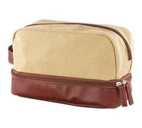 Trousse de toilette en toile à 2 compartiments, coloris beige / brun [XCase]