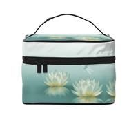 Trousse de toilette en toile avec motif libellule avec nénuphar - Grande capacité - Trousse de toilette multi-poches avec poignée - Trousse de maquillage de Noël, Noir , Taille unique