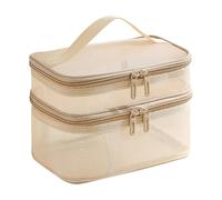 Trousse de toilette en , transparente, grande capacité et poignée, organisateur de maquillage à double couche, en nylon, 1 pièce, gris, Siehe Beschreibung, Voir description